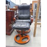Black leather effect Stressless style armchair with matching footstool