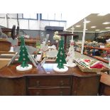 Wicker basket with Christmas decorations plus two wooden reindeer and three Christmas trees