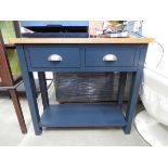 Oak and grey painted console table with two drawers and shelf under