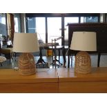 Pair of wicker work table lamps with shades