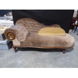 Mahogany framed brown button back upholstered chaise