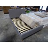 Grey upholstered double bed frame