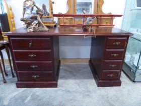 Modern hard wood twin pedestal desk with 8 drawers