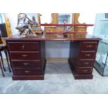 Modern hard wood twin pedestal desk with 8 drawers