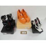 +VAT 3 pairs of heels in various styles and sizes to include 2 misspap in black and in white both
