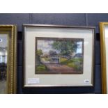Signed framed and glazed watercolour of 'Pack Horse Bridge, Sutton, Bedfordshire' by W. Clay