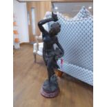 Large patinated Spelter figure of woman bearing flowers after Math Moreau