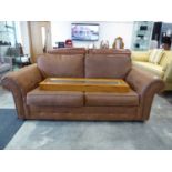 Brown upholstered 2 seater sofa