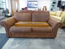 Brown upholstered 2 seater sofa