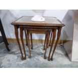 Mahogany effect nest of 3 coffee tables with glass surfaces