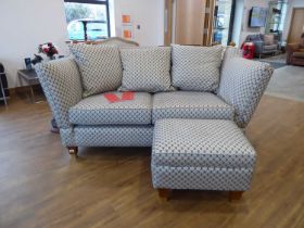 Blue and beige upholstered Multi York 2 seater sofa with matching footstool