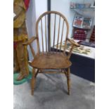 Dark oak stick back armchair