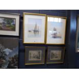 Pair of gilt framed ltd. ed. prints of sailing boats with 12 further framed and glazed pictures