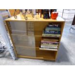 3 mid century oak bookcases with glazed sliding doors