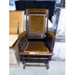 Mahogany brown upholstered rocking chair