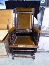 Mahogany brown upholstered rocking chair