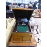 Dark oak cased HMV gramophone