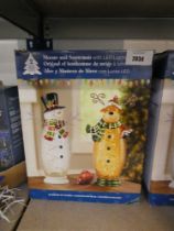 +VAT Two piece LED lit glass moose and snowman ornament set