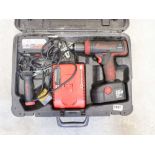 Cased snap on 18v cordless drill with 2 batteries and battery charger
