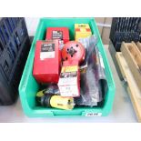 Crate of various sized hole saws