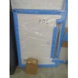 Packaged white fiberglass shower tray 1200mm x 900mm with accessories