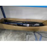 Box containing large quantity of fishing rod sections