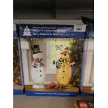 +VAT Two piece LED lit glass moose and snowman ornament set