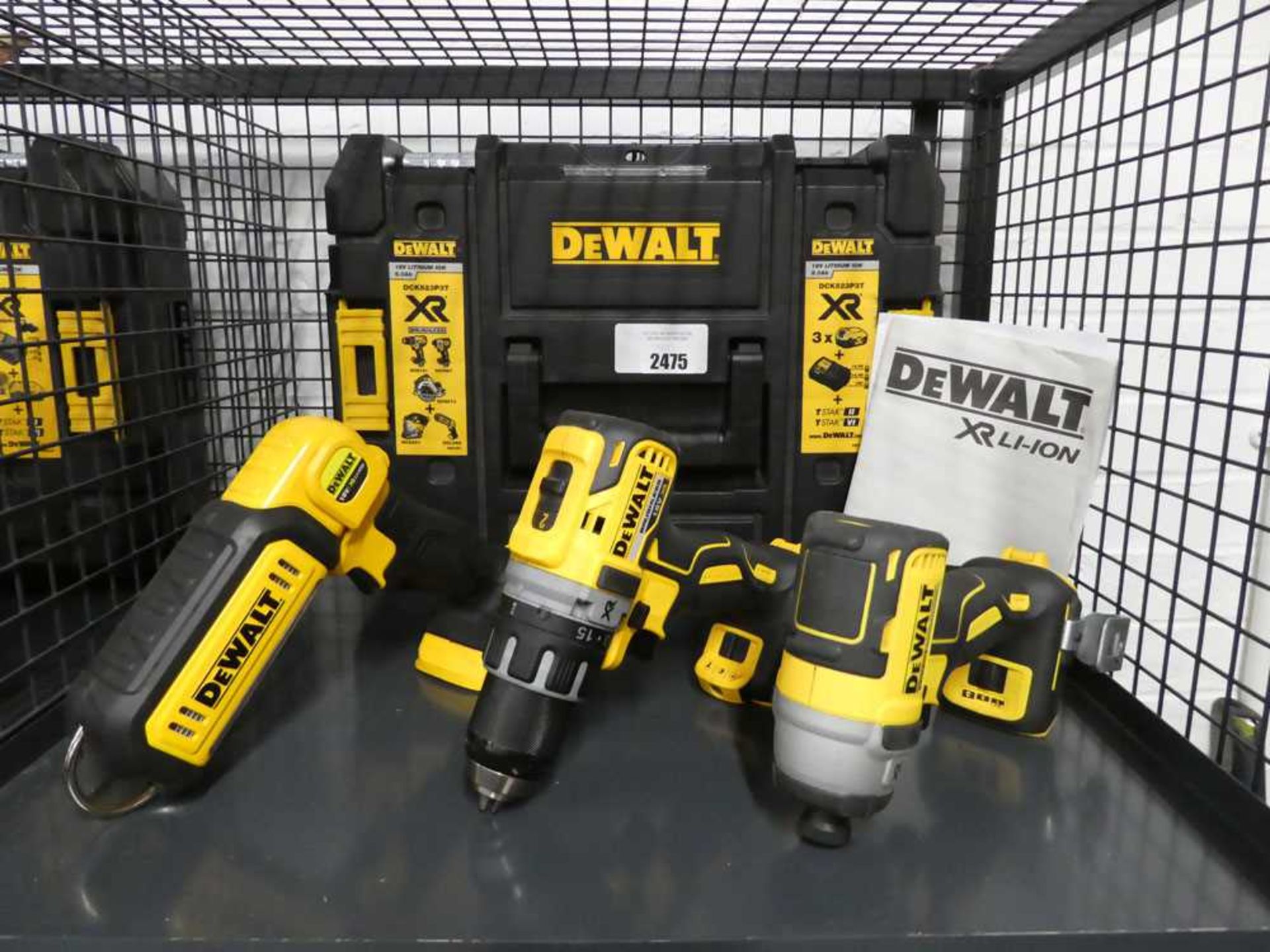 +VAT DeWalt XR Li.iom five piece tool set comprising torch, screwdriver, drill, jigsaw, circular