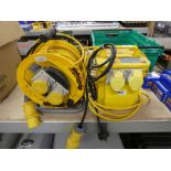 110v site transformer with 2 outputs plus 110v extension reel and set of 110v extension leads