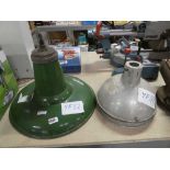Green enamel industrial ceiling light with 4 galvanized light shades