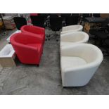 Set of five leatherette office tub chairs ( three cream and two red )