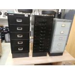 Black Bisley five drawer filer together with a grey Bisley five drawer filer and a black ten