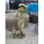 Concrete figure of nude lady with matching smaller concrete statue