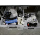 +VAT 2 boxes of mixed electrical items incl. flood lights, switches, roller cable, down lights,