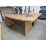 Pair of light walnut modern office desks with 4 drawer pedestals