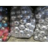 Large bag containing silver coloured Christmas baubles