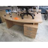 Pair of light walnut modern office desks with 4 drawer pedestals