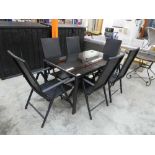 +VAT (G) Black rectangular metal framed, glass topped garden table with six matching garden chairs