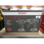+VAT Duratool cased 18v cordless combi drill and impact driver kit with 2 batteries and charger