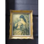 Gilt framed print of seated lady by Francisco Ribera