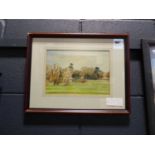 Framed and glazed watercolour of a church scene, Oakley, Beds signed Rob Maddams