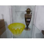 Plated paraffin lantern with yellow glass shade