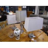 +VAT Pair of acrylic and chrome table lamp bases with rectangular shades together with further