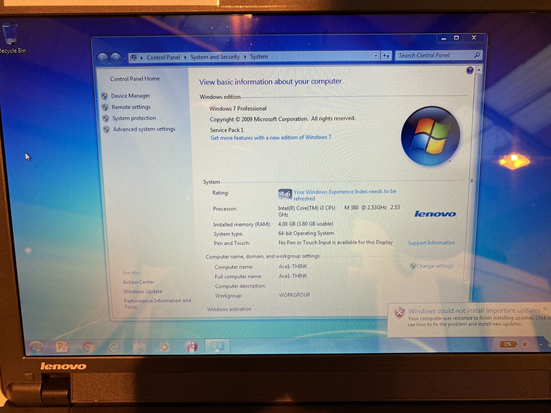A Lenovo i3 Laptop, windows 7, 4GB Ram (located at Ace Audio Visual, 119 Woodside Business Park, - Image 2 of 2