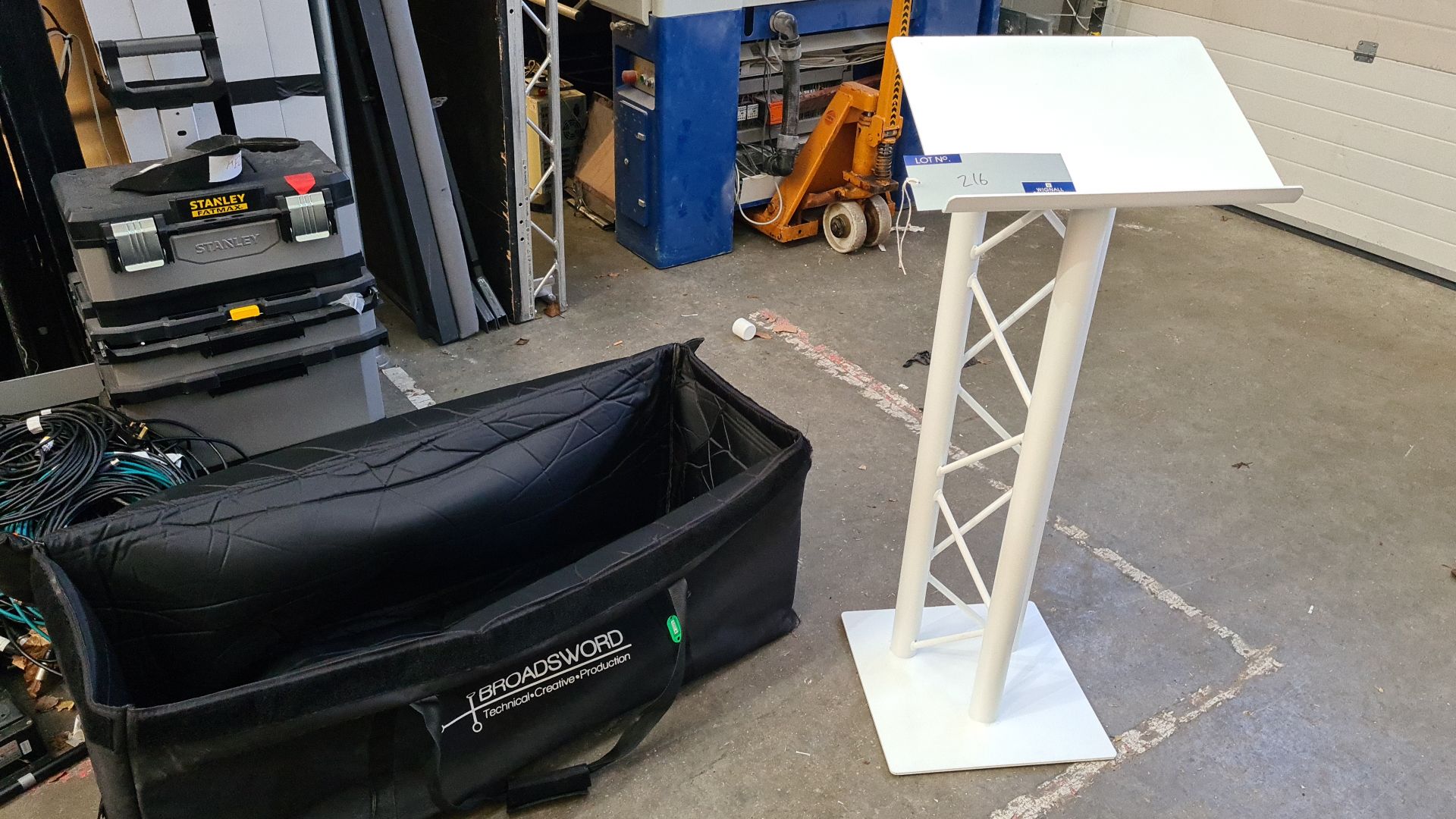 A White Truss Lectern with carry bag (located at Broadsword, Unit 20 Gardner Industrial Estate, Kent