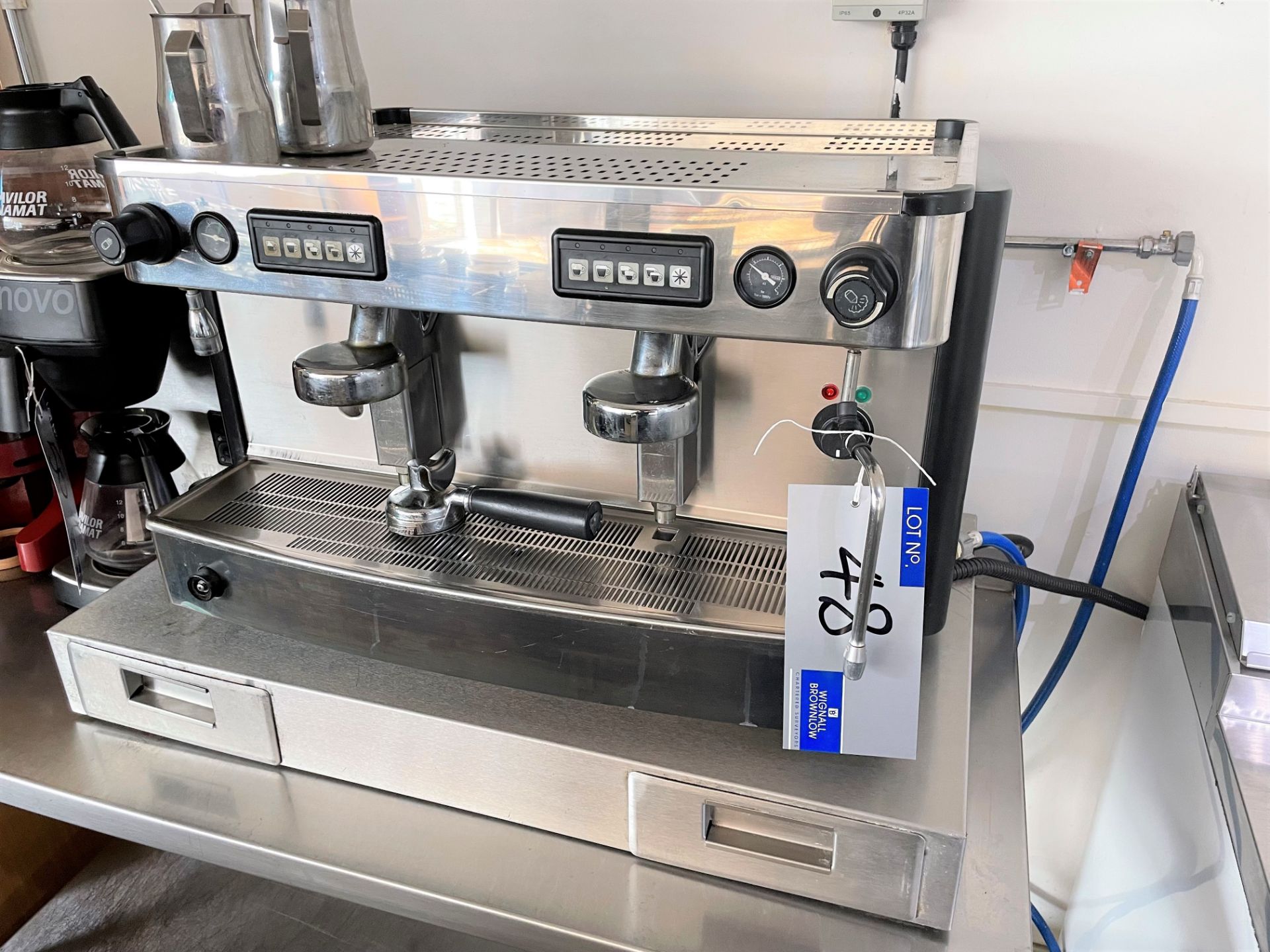 An Iberital Expression 2 head Commercial Coffee Machine No.A16727 with Stainless Steel Stand,