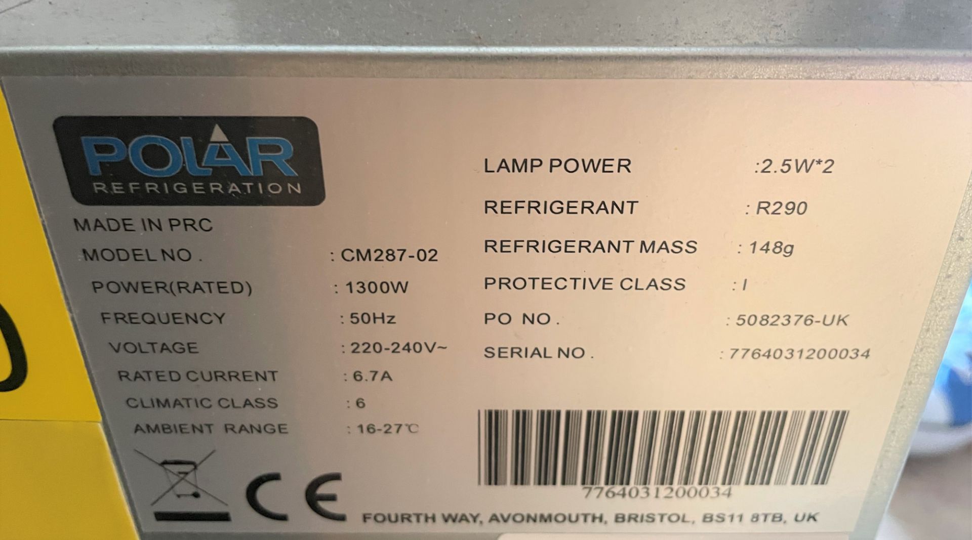 A Polar Refrigeration CM287-02 Multi Deck Display Fridge No.7764031200034, 920mm x 730mm x 1460mm - Image 3 of 3