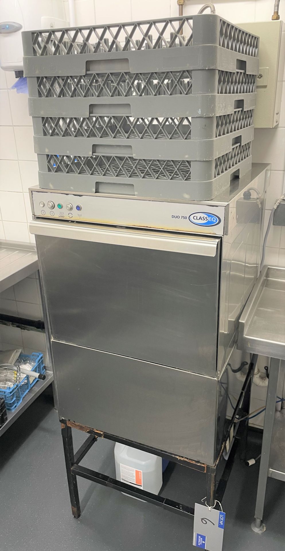 A ClassEQ DUO750 Dishwasher on stand with 4 baskets.