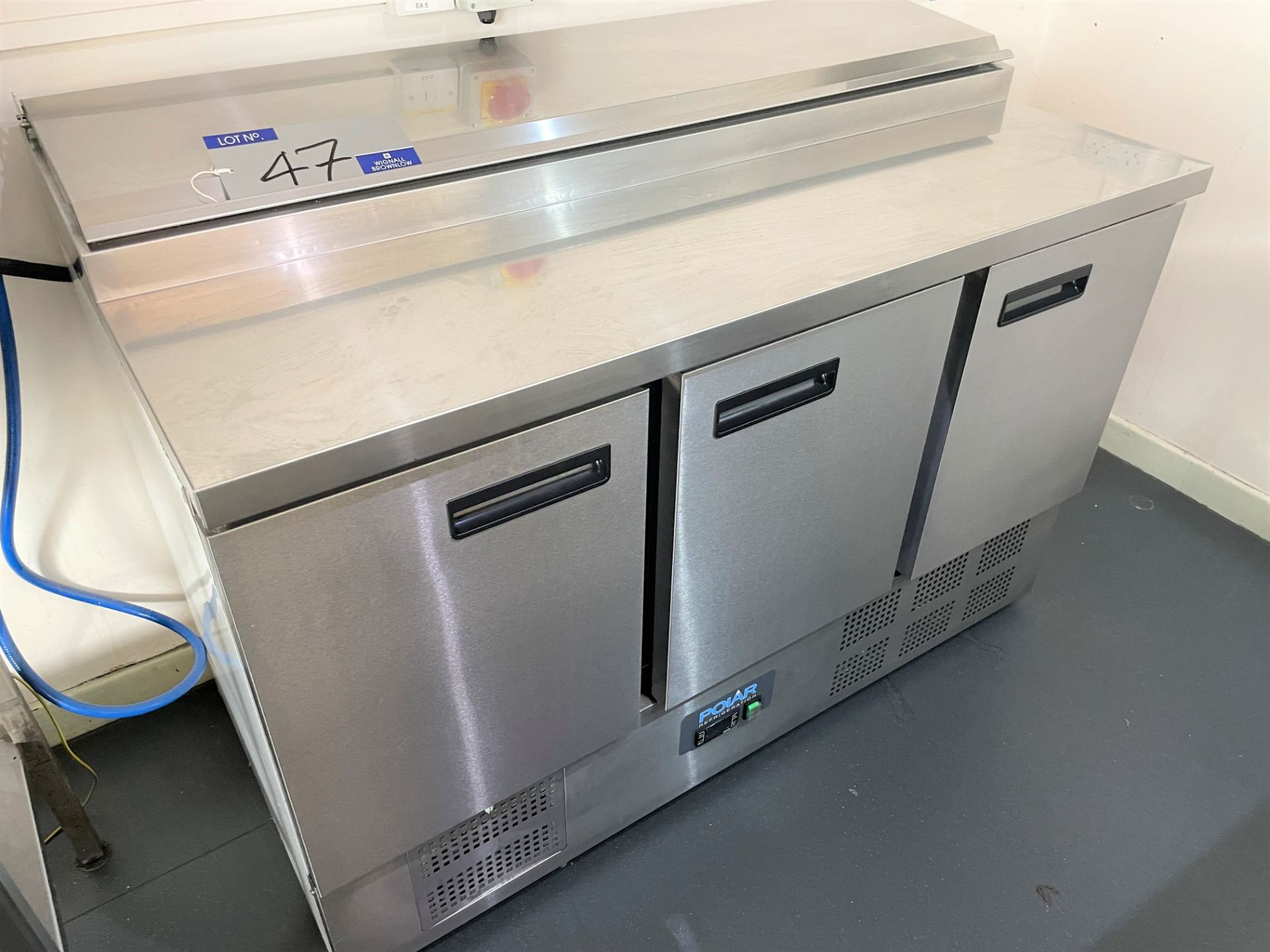 A Polar G605 Stainless Steel 3 door Refrigerated Food Preparation Unit, 1370mm x 700mm x 1000mm h.