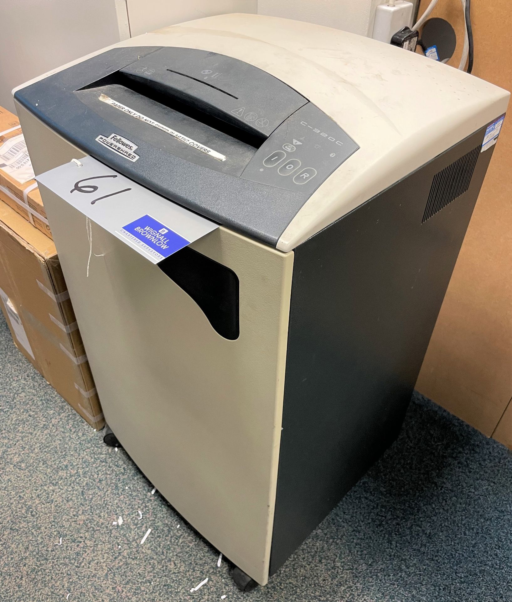 A Fellowes Powershred C-320C Document Shredder.